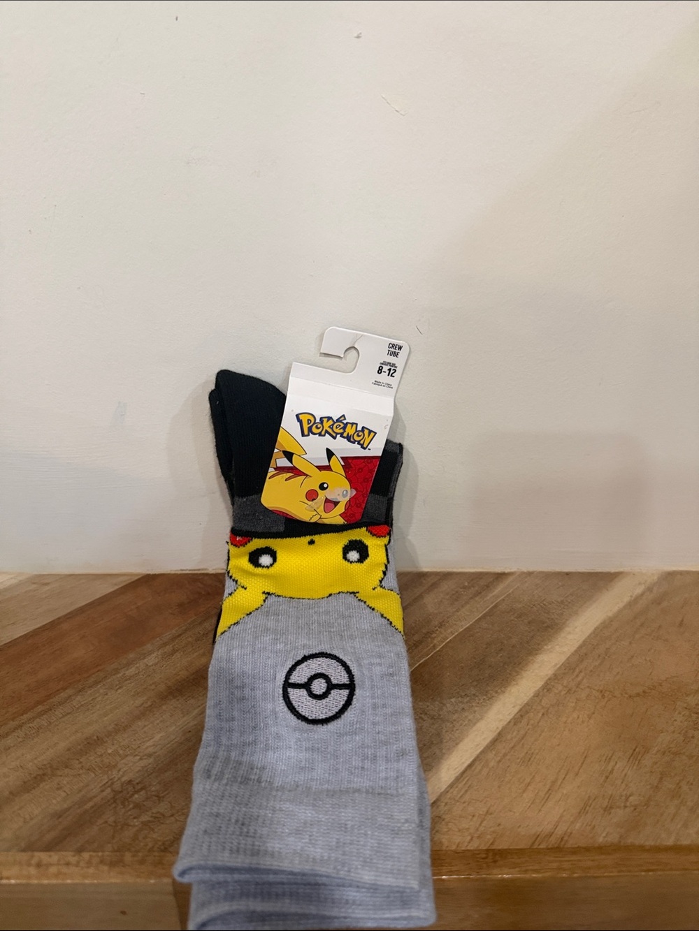 Pokemon Pikachu Crew Socks - Yellow, Gray & Black